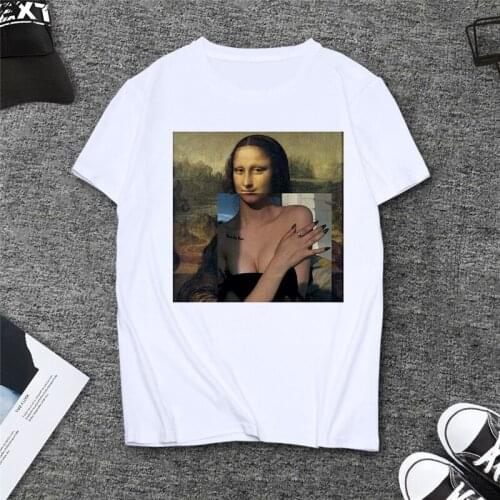 T Shirts Women Aesthetics Funny Tshirts Casual Tops Female Clothes Sexy Mona Lisa Print Women Tops Summer 2020 NEW O-neck Tee