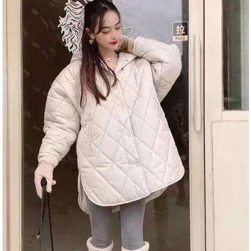 Womens Oversize Parkas Coats Hoodies Cotton coat Jackets Solid Outwear Female Overcoats Loose Vintage Plaid Outerwear trf Y895