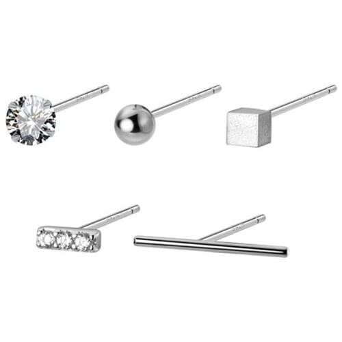 5 Pcs/set Small Geometric Earrings Set 925 Sterling Silver CZ Stud Earring For Women Korean Tiny Ear Studs Girl Birthday Gift