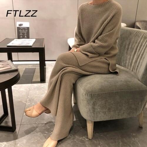 Sweater Two Piece Sets Women Elegant Long Knitted Pullover and Straight Pants Outfits Spring Autumn Woman Tracksuits Clothes