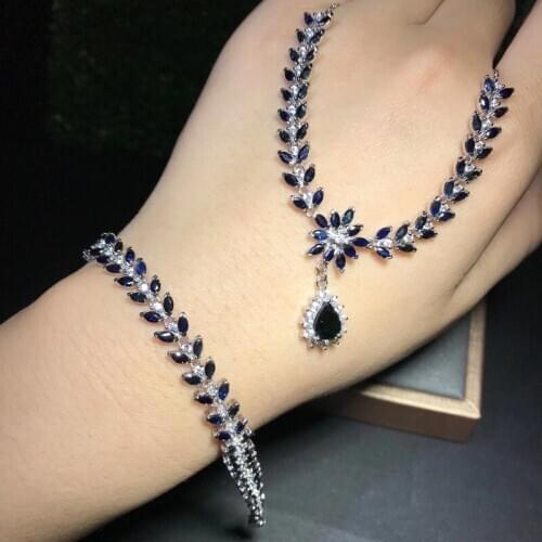 925 Silver Jewelry Sets for Women Natutral Sapphire Earrings Bracelet Pendant Necklace Ring Wedding Jewelry