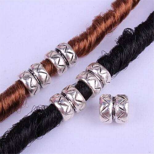 10pcs Retro Alloy Hair Braid beard Dreadlock Beads Rings Tube 7mm Inner Hole DIY Hair Styling Accessories