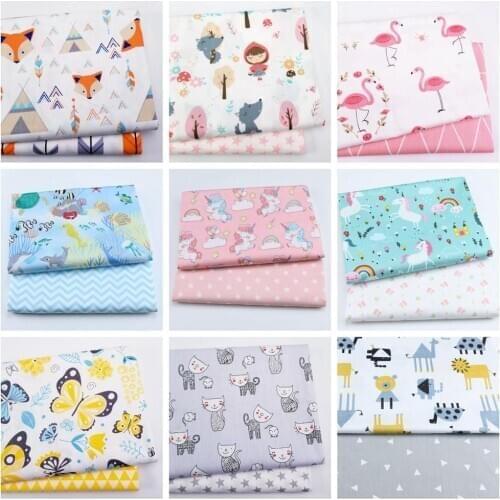 2pcs DIY Handmade Printed Cotton Cartoons Flamingo Unicorn Fabric Cloth Sewing Quilting Animals Fabrics for Child Patchwork