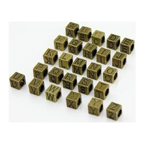 26pcs/lot 7mm square letterA-Z beads Connector Metal Alloy Spacer Hole Beads Flat Beads For DIY bracelet Jewelry Making xfg4