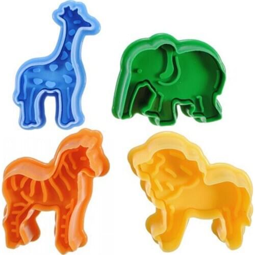 4 Pcs Cookie Mold Set Cute Creative Animal Shape Food Grade Plastic Fondant Cake Cutters Tools Baking Accessories Bakeware Cheap