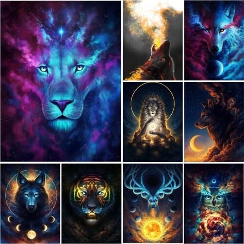 5D DIY Diamond Painting Fantasy Animal Wolf Lion Cross Stitch Kit Full Drill Square Embroidery Mosaic Art Picture of Rhinestones