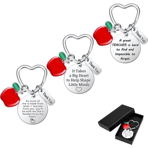 3pcs Appreciation Teacher Keyring Keychain Love Heart Charm Keyring Thank You Ring Holder Jewelry Graduation Teachers Day Gift