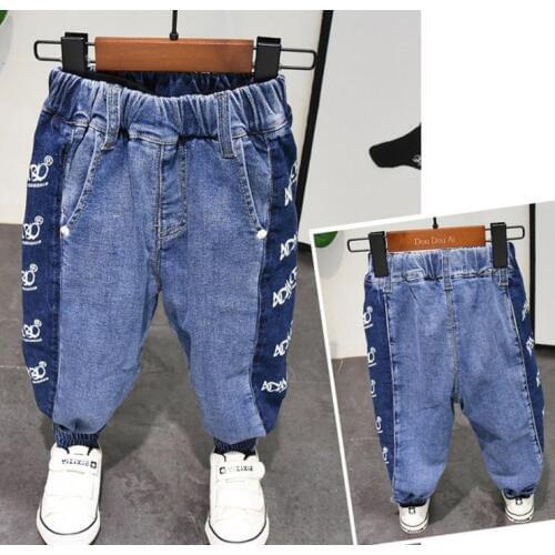 Childrens jeans kids jeans boys trousers retro stitching letters printed jeans casual loose childrens pants