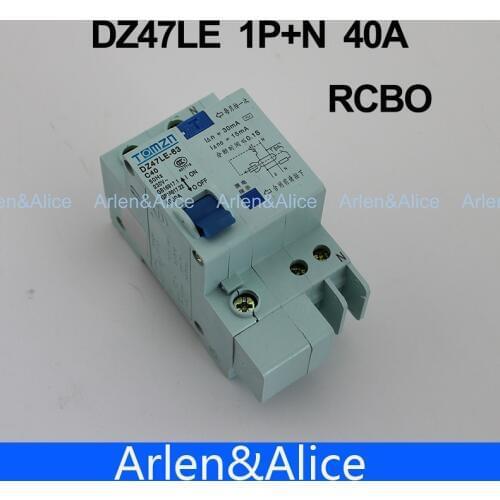 DZ47LE 1P+N 40A C type 230V~ 50HZ/60HZ Residual current Circuit breaker with over current and Leakage protection RCBO