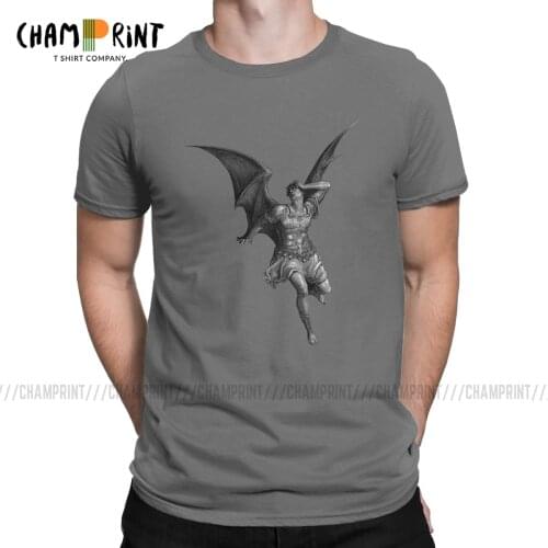 Men T-Shirts Dores Lucifer Awesome Pure Cotton Tees Short Sleeve Black Satan Demon Devil T Shirt Round Neck Clothes Classic