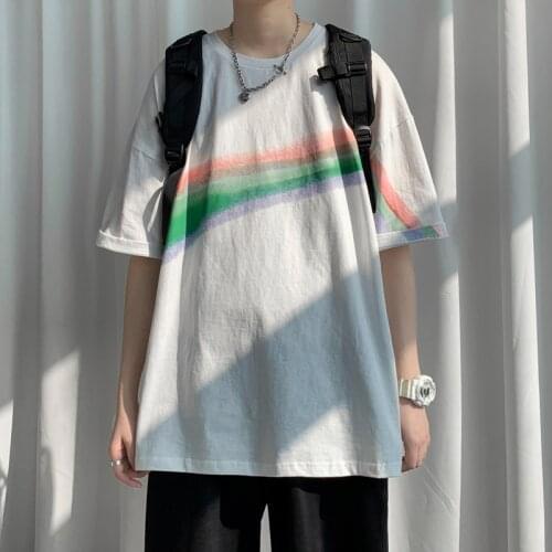Harajuku t-shirt couple shirt rainbow printed tshirt men oversized t shirt summer 2021 o-neck t shirts black/white 5xl-m