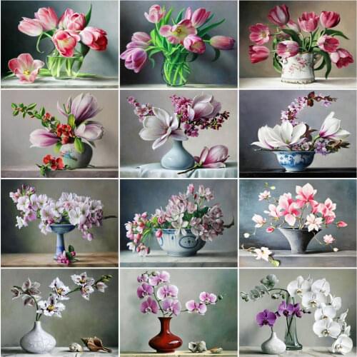 HUACAN Painting By Numbers Flower In Vase Kits For Adults Handpainted DIY Coloring By Number Orchid Home Decor Drawing On Canvas