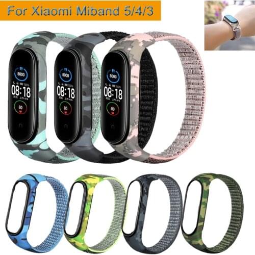 Camouflage Sport Nylon Loop Band Wrist for XIAOMI Miband 4 Miband 3 4 5 6 Strap for mi band 5 4 3 strap loop