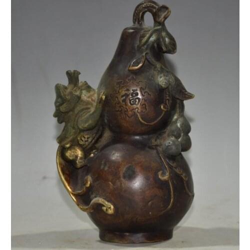 China brass archaize mythical wild animal gourd crafts statue