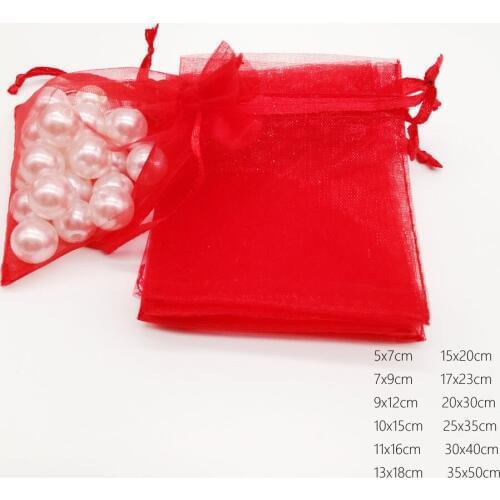 Red Organza Bag Drawstring Pouch Bag Jewelry Box Gift For Earring/Necklace/Ring/Jewelry Display Packaging Bags Organizer Diy