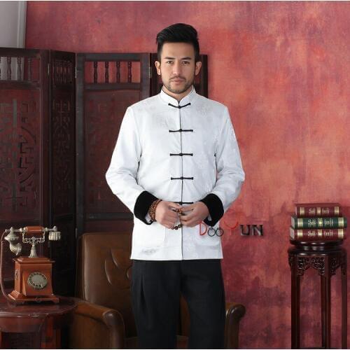 Discount Black White Mens Long sleeve Two-Face Jacket Kung Fu Coat Velour Tang Suit Size S M L XL XXL XXXL Free Shipping