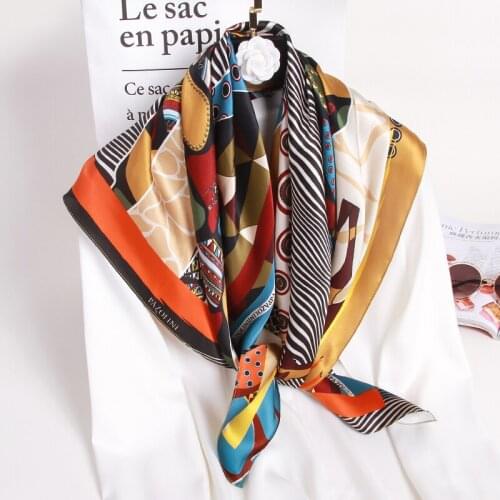 Square Silk Scarves Women 2021 Printed Wrap Hangzhou Real Silk Bandana Foulard Femme Kerchief 100% 14mm Silk Neck Scarf 88*88cm