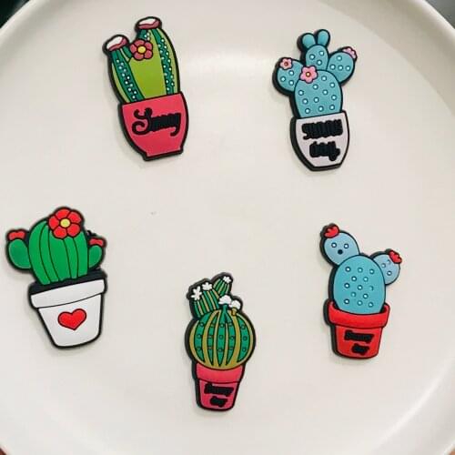 Hot Sales 5PCS/Set Mix Colorful Potted Plants Cactus PVC Craft Flat Back For Party Gift DIY Shoes Decoration Charms Scrapbook