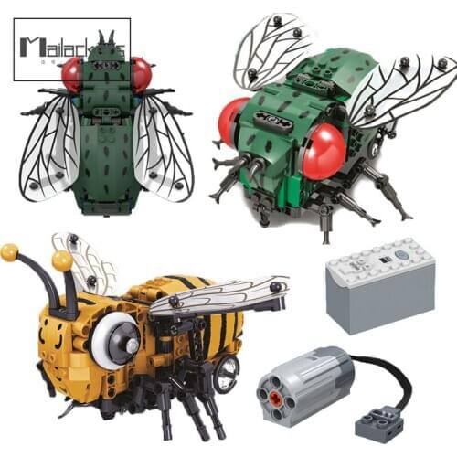Mailackers Technical Motor Animal Figures Electric Housefly Yellow Bee Simulation Model Building Blocks Toys For Children Gifts