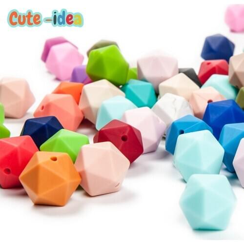Cute-idea 20pcs Food Grade Silicone Beads 17mm Icosahedron Teething Beads Baby Teether DIY Pacifier Chain Baby Products Toy