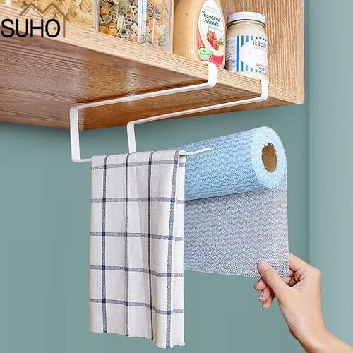 Fashion Wrought Iron Cabinet Paper Holders Towel Rack Under Cabinet Paper Roll Towel Hanging Holder Rack for Kitchen Bathroom