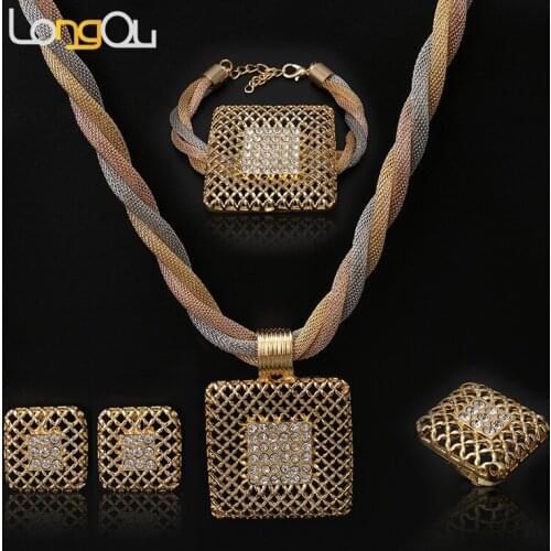 Fashionable Women wedding engagement jewelry Sets Gold-color Bridal Wedding accessories Jewelry Sets Necklace Earring jewellry