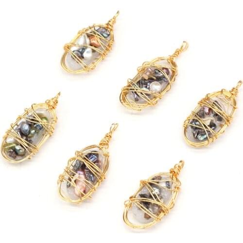 Fashion Gold Color Wire Wrap Pearl Pendant Reiki Heal Natural Pearls for Jewelry Making DIY Women Necklace Earrings Gift