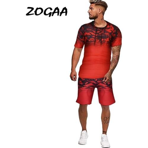 ZOGAA Sets Men New Mens Summer Sports Suit Short Sleeve Printing Casual Hooded Sweatsuit Tracksuit Outfit Oversized Chic Trendy