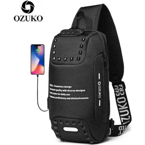 OZUKO Chest Bag Waterproof Anti Theft Lock Design Man Bag Shoulder Crossbody Bags for Men Trip Sling Bag Fit 9.7 inch iPad New