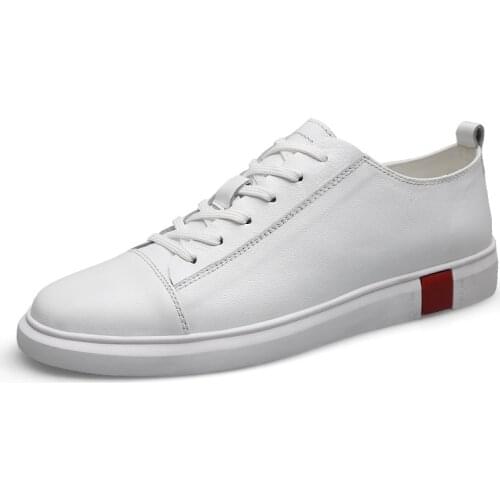 New Mens lace up leather white shoes Sneakers mens fashion casual flat shoes driving outdoor work wear-resistant shoes