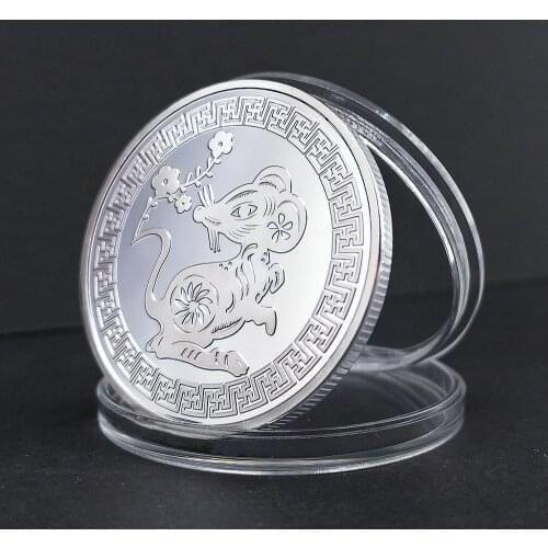 2020 Year of the Rat Commemorative Coin Chinese Zodiac Souvenir Non-currency Coins Lunar Calendar Collection Art Craft Gift