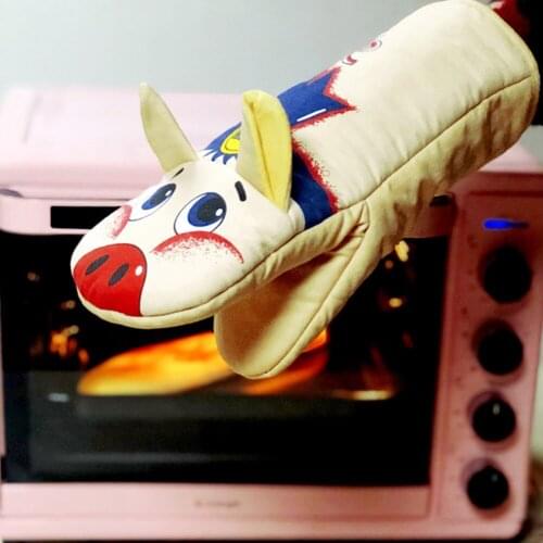 Anti-scald Baking Insulation Gloves Heat Resistant Cooking Gloves Piglet Printed Oven Mitts Microwave Oven Hot Baking Mitten