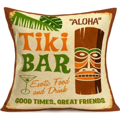 ShareJ Africa Aloha Throw Pillow Covers Cotton Linen Tiki Bar Exotic Food and Drink Aboriginal Vintage Pillowcase 18x18 Inches