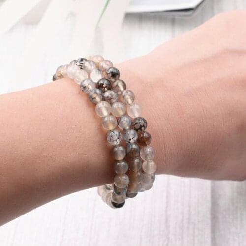 Vintage Strand Bracelet Natural Stone Dragon Veins Agates Crystal 6mm Round Beads Elastic Rope Bracelets Bangle Jewelry 21" A977