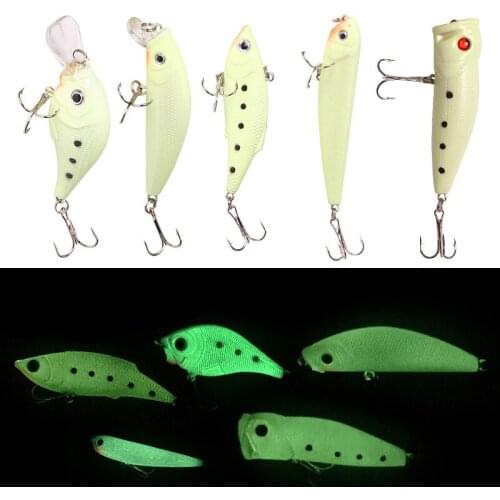 Whole Body Noctilucent Bait Luminous Crankbait Pencil Vib Minnow Poppers Fishing Lure Set Weights 7.6-10.3g Fishing Lures