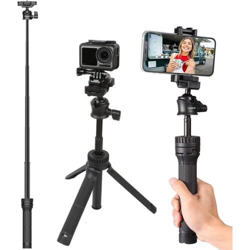 Extendable Pole Handle Grip Tripod, W/Cold Shoe Smartphone Clip Adjust For iPhone Samsung GoPro 9 8 7 Sony Canon DV DSLR Camera