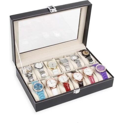 High Quality PU 12 Slots Wrist Watch Display Box Storage Holder Organizer Watch Case Jewelry Dispay Gift Box