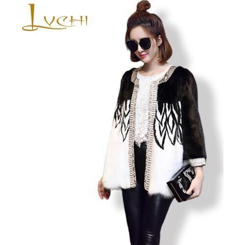 LVCHI High-grade luxury Women coats Genuine python skin Real Cross Mink Fur Coat Fashion Fur Designer new winter mink Outerwear