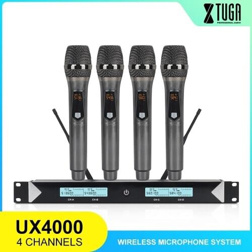 XTUGA 4-Channel Wireless Microphone System,UHF Cordless 4 Handheld Mic,Adjustable Frequency,Long Range 328ft,for Karaoke,Wedding