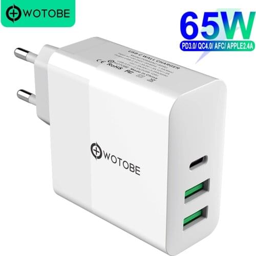 WOTOBE USB-C Wall Charger,1Port PD3.0 60W/45W/30W QC3.0 Charger For MacBook Pro/Air iPad Pro,2port USB for S8/S10 iPhone 8/X/11