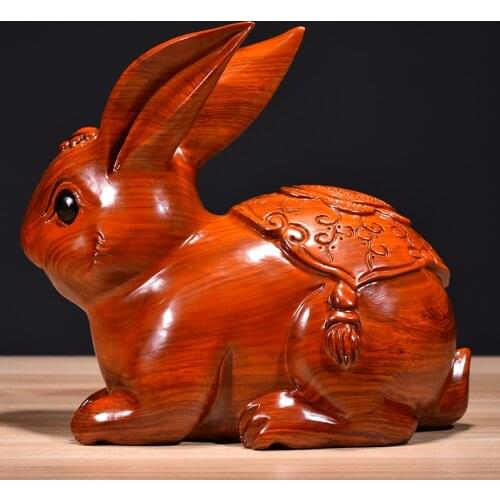 Yellow pear Solid Wood Carving Rabbit Ornaments Animal Zodiac Red Wood Home Living Room Decoration Crafts