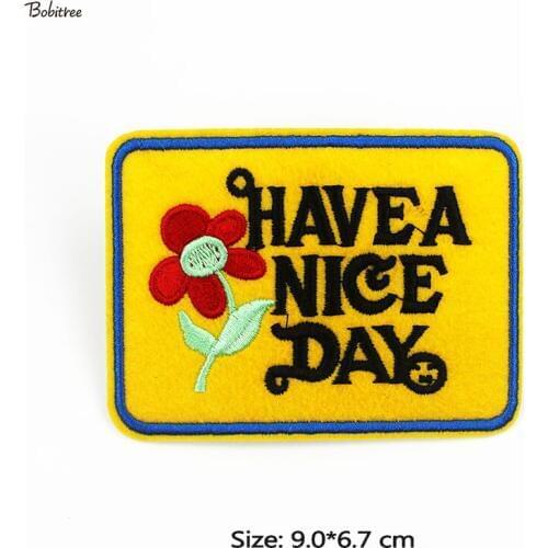 Yellow Have a nice day Patches for Clothes Iron on Appliques DIY Stripes Stickers for Cloth Jacket Backpack Badge