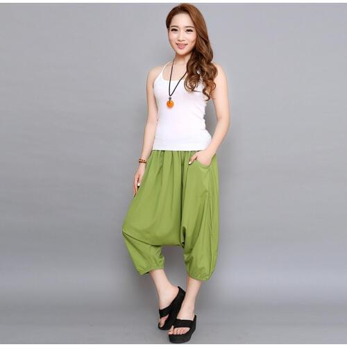 Large Size Womens Summer Loose Thin Harem Pants Female Elastic Waist Solid Color Slide Material Baggy Low-grade Baggy Trouser
