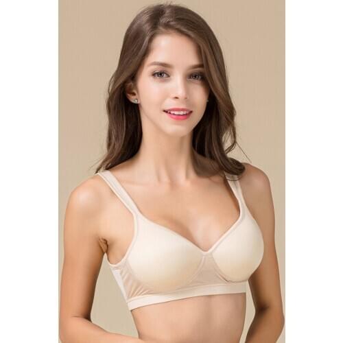 Autumn new 100% Silk rimless bra and silk underwear gather girls traceless thin mold cup bra 1068