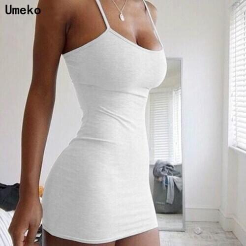 Umeko Women Vestidos Sexy Dresses Party Night Club Summer Dress Sexy Club Party Dress Sheath Solid Sleeveless Spaghetti Strap