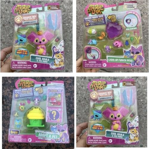 Animal Jam Pet Lynx Unicorn Magic Horse Penguin Koala Ring Necklace Girls Play House Toy Set Cute Raccoon Dolls Model Kids Toy