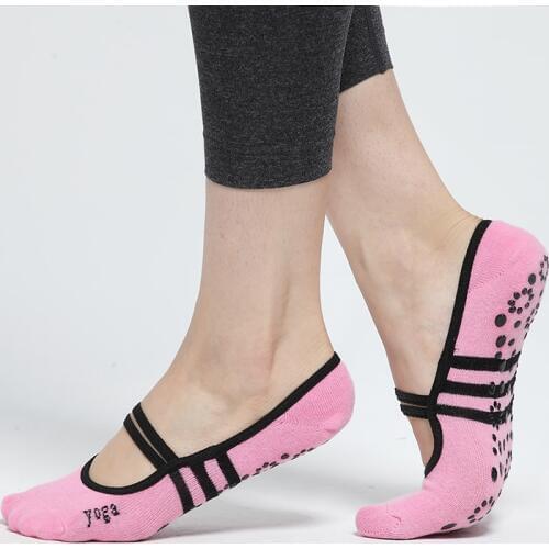 1pair Women Anti Slip Cotton Yoga Socks Ladies Pilates Socks Ballet Socks Dance Socks Fitness Sports Gym Home Black Breathable