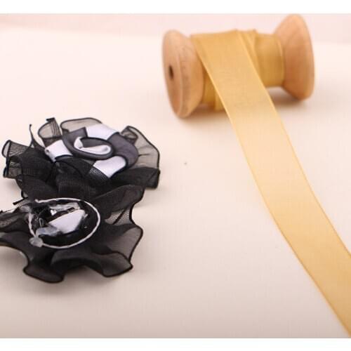 10YARD 1.5CM golden metallic organza gift box wrapping wired edge ribbon