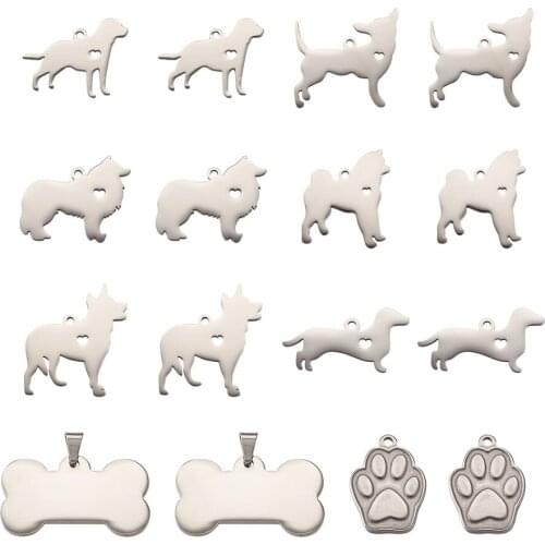 16pcs 304 Stainless Steel Pendants Cute Dog Paw Print Bone Puppy Shape Charms for Necklace Bracelet Charms DIY Jewelry Making