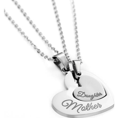 2pcs/Set Love Heart Mother Daughter Necklace Stainless Steel Splicing Hollow Heart Letter Necklaces for Women Jewelry